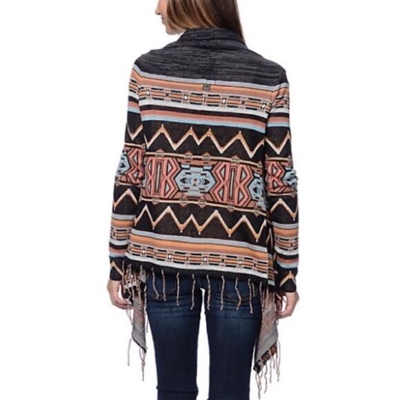 Billabong Dream Chaser Aztec Southwestern Boho Fringe Hem Cardigan Sweater Small - Picture 5 of 14